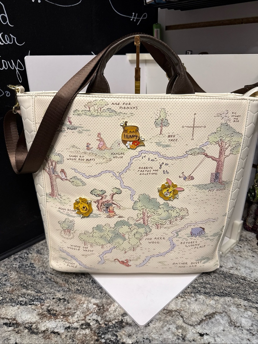 Loungefly Disney Winnie the Pooh Hundred Acre Wood Tote Pin Trader Crossbody Bag